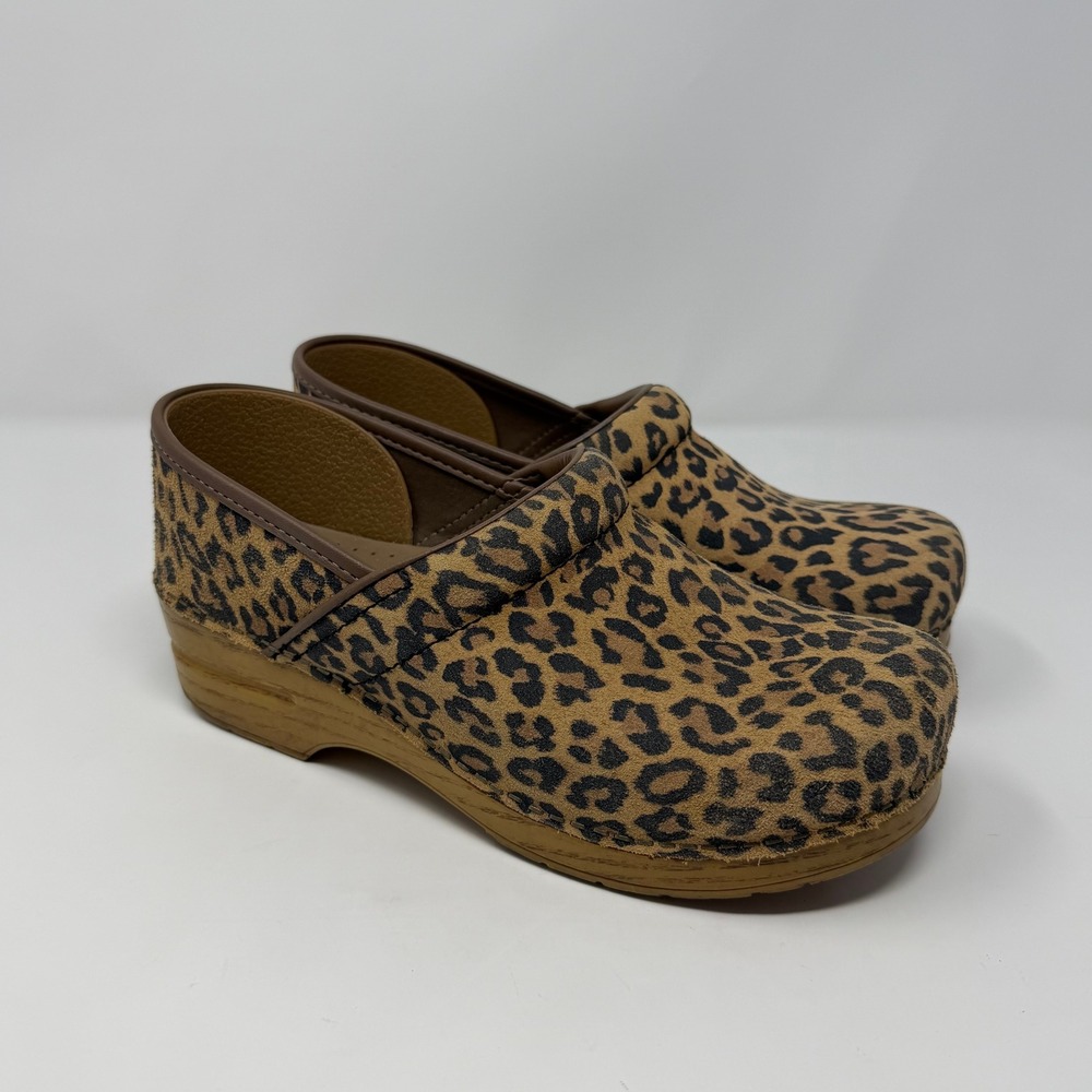 Dansko Professional Leopard Print Suede Clogs Women Size 40 US 9.5 Brown